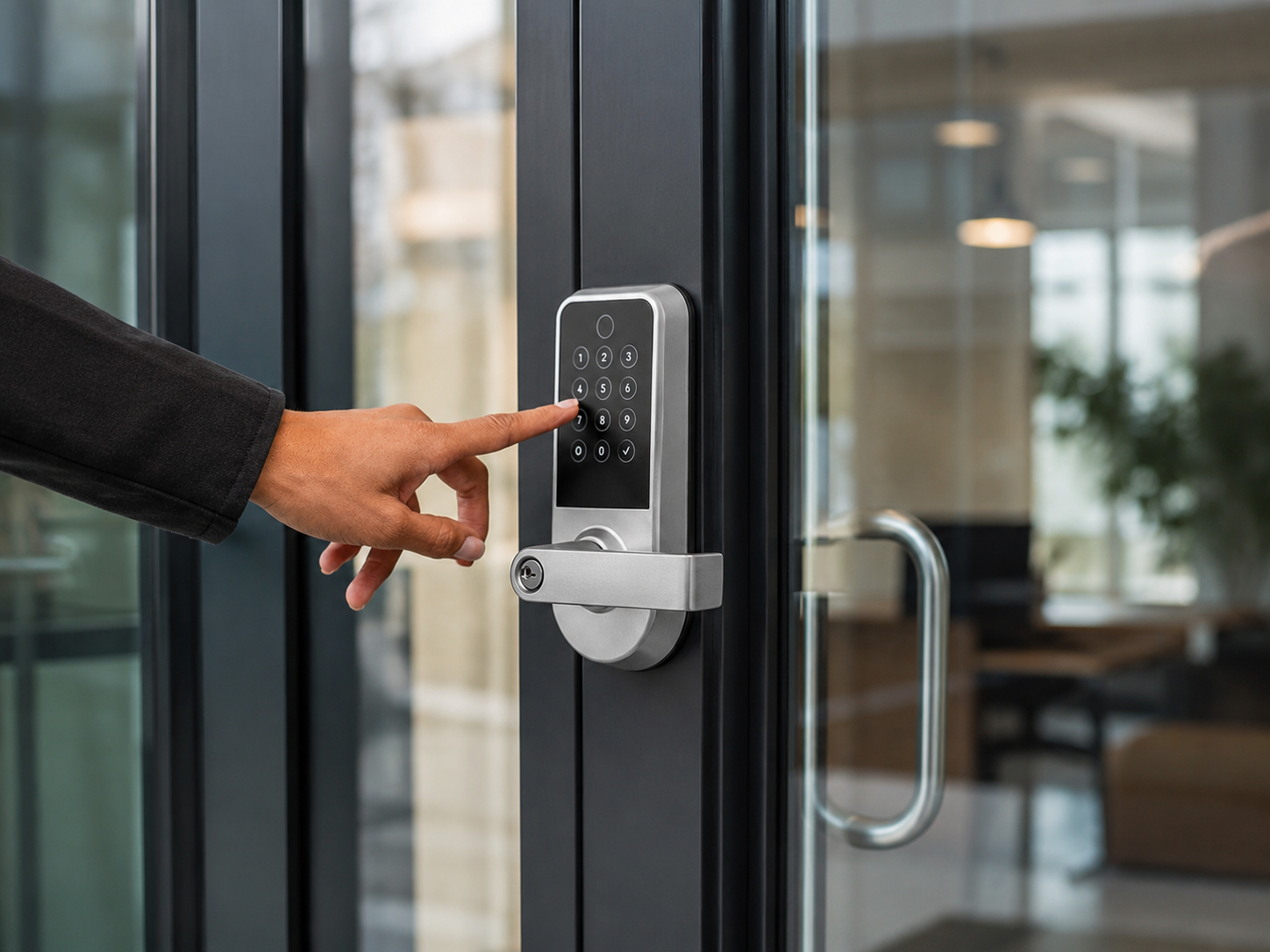 Commercial locksmith service in Tacoma WA with keypad lock installation for an office glass door. Call Pro Locksmith at 206-758-8303.